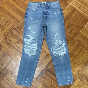 Pistola Blue Straight Leg Jeans with Distressed Details size 27